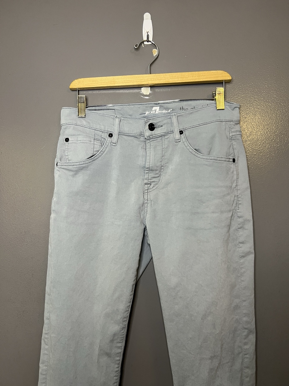 7 For All Mankind The Straight Jeans Mens 30x33 Gray Stretch Denim Light Wash